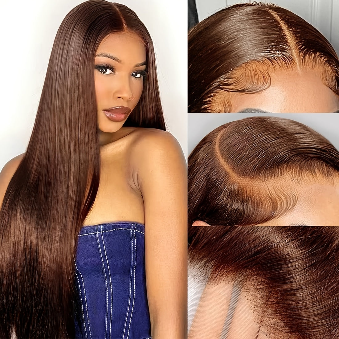 Chocolate Brown 13x6 HD Transparent Lace Front Wigs Human Hair With Baby Hair 180 Density Straight Glueless Wigs Pre Plucked Hairline 4# Brown Color